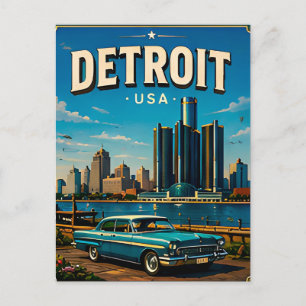 Detroit Riverwalk-Skyline-Reiseandenken Postkarte