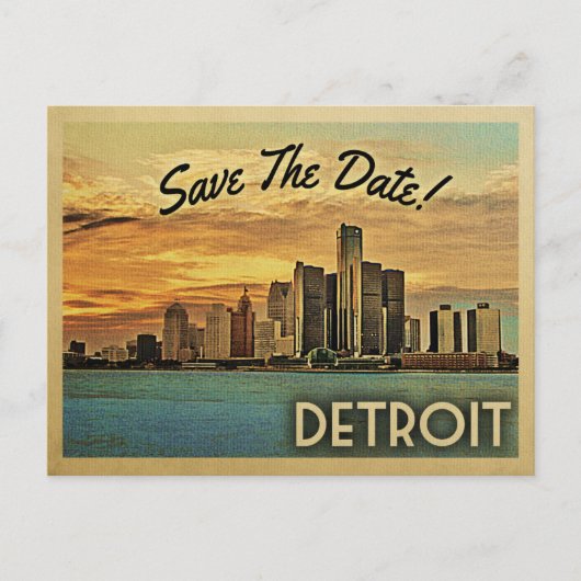 Detroit Save the Date Michigan Ankündigungspostkarte (Vorderseite)