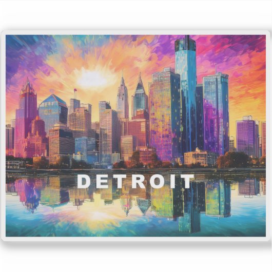 Detroit Skyline Abstrakt Art Aufkleber (Vorderseite)