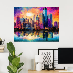 Detroit Skyline Abstrakt Art Poster