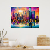 Detroit Skyline Abstrakt Art Poster (Küche)