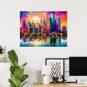 Detroit Skyline Abstrakt Art Poster