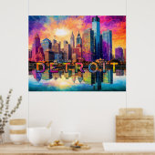 Detroit Skyline Abstrakt Art Poster (Küche)
