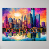Detroit Skyline Abstrakt Art Poster (Vorne)