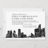 Detroit Skyline Art Deco Wedding Einladung (Vorderseite)