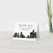 Detroit Skyline Art Deco Wedding Monogram Dankeskarte (Vorderseite)