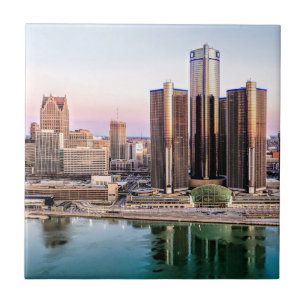 Detroit Skyline bei Dawn Tile Untersetzer