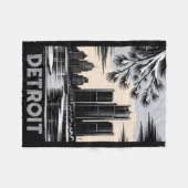Detroit Skyline Black and White Woodcut Winter Fleecedecke (Vorderseite (Horizontal))