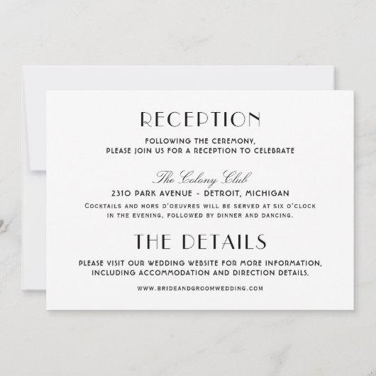 Detroit Skyline Black Art Deco Wedding Einladung (Rückseite)