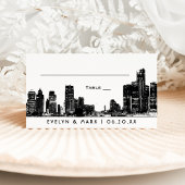 Detroit Skyline Black Art Deco Wedding Monogram Platzkarte