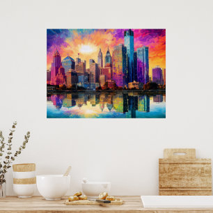 Detroit-Skyline Farbige abstrakte Kunstposter  Poster