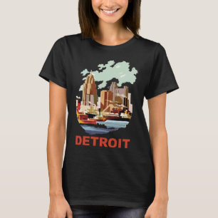 Detroit Skyline Fluss, Industrielles Retro, Reise T-Shirt