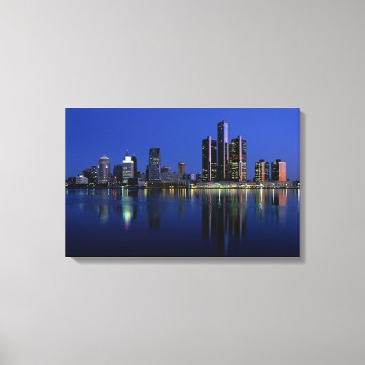 Detroit Skyline in der Nacht Leinwanddruck (Vorderseite)