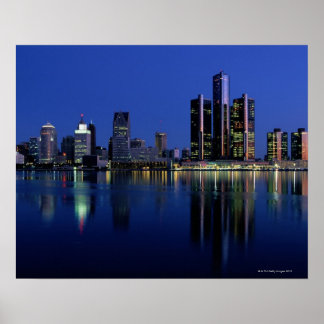 Detroit Skyline in der Nacht Poster