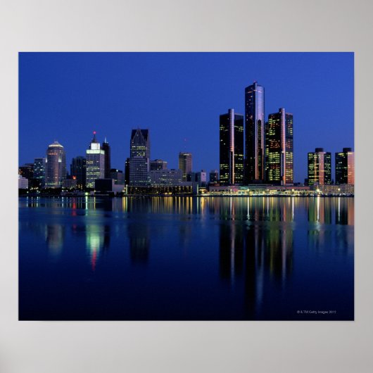 Detroit Skyline in der Nacht Poster (Vorne)