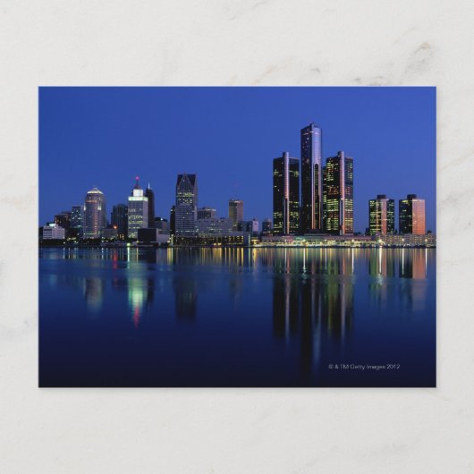 Detroit Skyline in der Nacht Postkarte (Vorderseite)