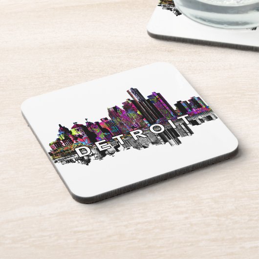 Detroit Skyline in Graffiti Beverage Coaster Getränkeuntersetzer (Linke Seite)