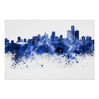 Detroit skyline in watercolor poster