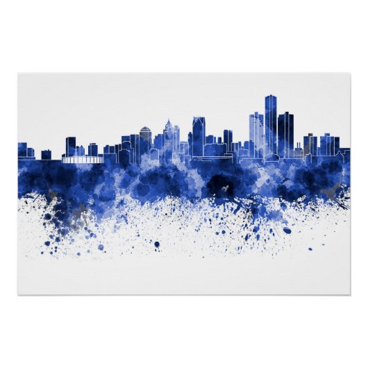Detroit skyline in watercolor poster (Vorderseite)