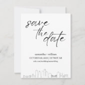 Detroit Skyline MINIMALISTISCH Save the Date Einladung (Vorderseite)