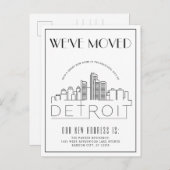  Detroit Skyline Moderner Deko Adresswechsel Ankündigungspostkarte (Vorne/Hinten)