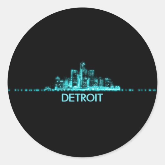 Detroit Skyline Runder Aufkleber (Vorderseite)