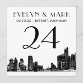 Detroit Skyline Schwarz-weiß Wedding Tischnummer (Vorderseite)
