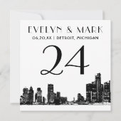 Detroit Skyline Schwarz-weiß Wedding Tischnummer (Rückseite)