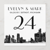 Detroit Skyline Schwarz-weiß Wedding Tischnummer (Rückseite)