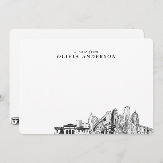 Detroit Skyline Sketch Personalisierte Mitteilungs Mitteilungskarte (Vorne/Hinten)
