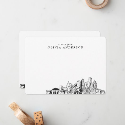 Detroit Skyline Sketch Personalisierte Mitteilungs Mitteilungskarte (Vorderseite/Rückseite Beispiel)