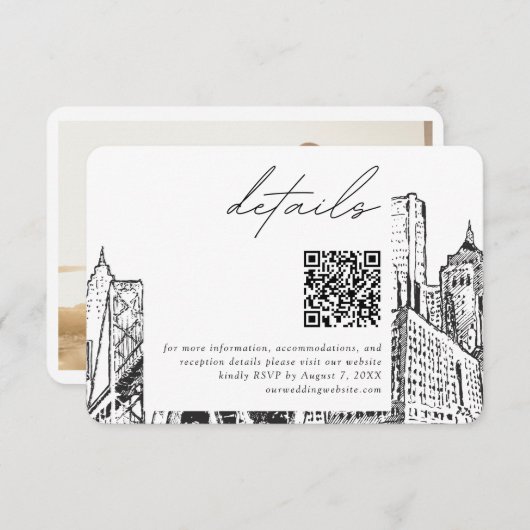 Detroit Skyline Small Wedding Details QR Code UAWG Begleitkarte (Vorne/Hinten)