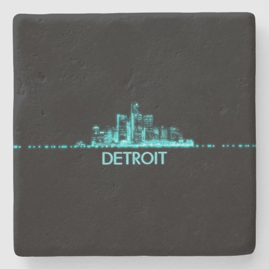 Detroit Skyline Steinuntersetzer (Vorderseite)
