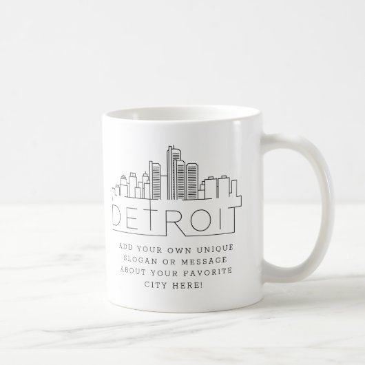 Detroit Stylized Skyline Custom Slogan Kaffeetasse (Rechts)