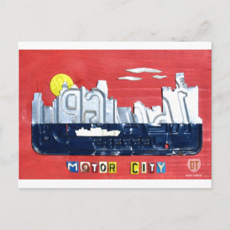 Detroit The Motor City Skyline Nummernschild Kunst Postkarte