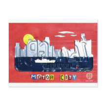 Detroit The Motor City Skyline Nummernschild Kunst