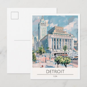 Detroit USA Vintage-Kunst-Illustration Reise Postkarte