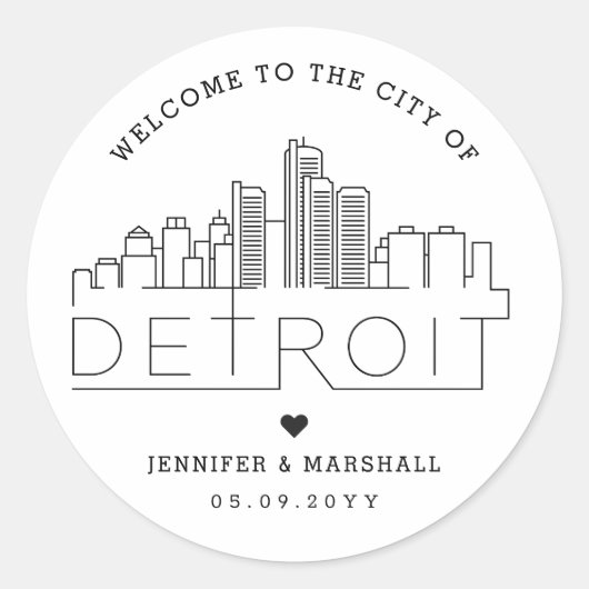 Detroit Wedding | Begrüßung Runder Aufkleber (Vorderseite)