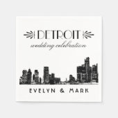 Detroit Wedding Celebration Black City Skyline Serviette (Vorderseite)