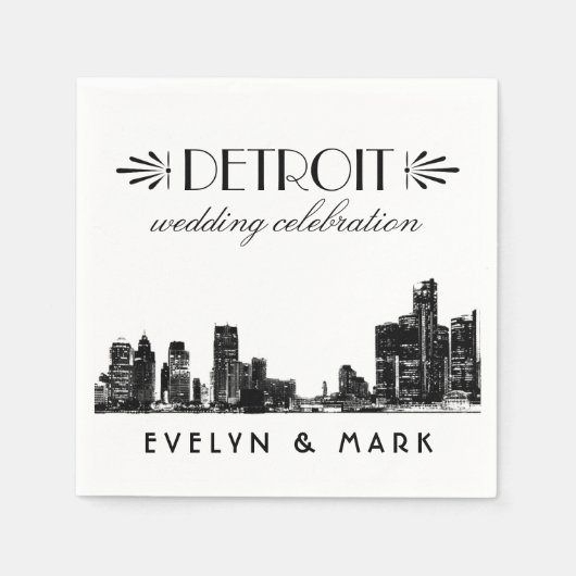 Detroit Wedding Celebration Black City Skyline Serviette (Vorderseite)