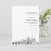 Detroit Wedding Custom Skyline Sketch Einladung (Stehend Vorderseite)