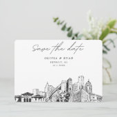 Detroit Wedding Downtown Skyline Save the Date Einladung (Stehend Vorderseite)