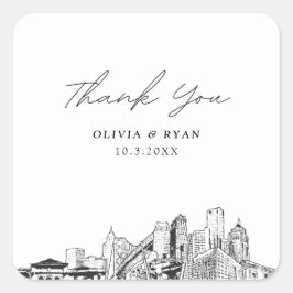 Detroit Wedding Skyline Gefallen Vielen Dank Quadratischer Aufkleber