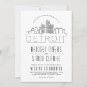 Detroit Wedding | Stilisierte Skyline-Einladung Einladung (Vorderseite)