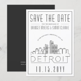 Detroit Wedding | Stilisierte Skyline Save the Dat Einladung
