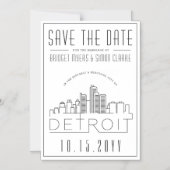 Detroit Wedding | Stilisierte Skyline Save the Dat Magneteinladung (Vorderseite)