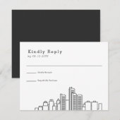 Detroit Wedding | Stilisierte Skyline-UAWG RSVP Karte (Vorne/Hinten)