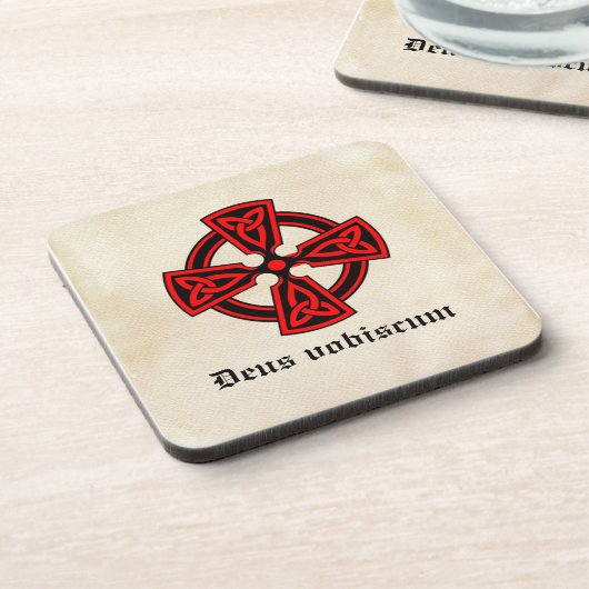Deus Vobiscum Celtic Cross Getränkeuntersetzer (Linke Seite)