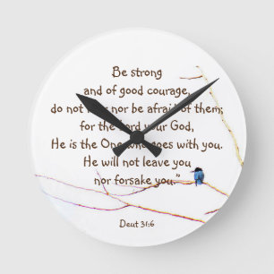 Deut 31:6 You are Not Alone Bible Kingfisher Bird  Runde Wanduhr