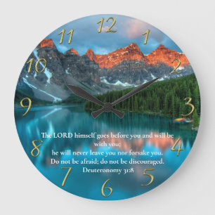 Deuteronomie 31:8 schöne Aussicht auf den Berg See Große Wanduhr